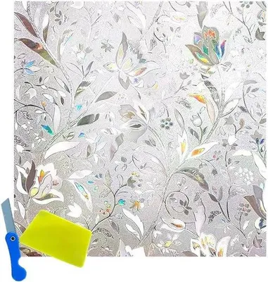 Immagine prodotto di Pellicola adesiva per finestre, autoadesiva, 30 x 500 cm - Protezione della privacy con motivo floreale colorato, ideale per bagni e uffici - Decorazione per finestre senza colla