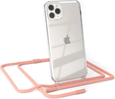 Produktbild von EAZY CASE Handykette für Apple iPhone 11 Pro Max, Clear Case aus Silikon, mit Umhängeband, abnehmbare Endstücke, Handyband in Rosa