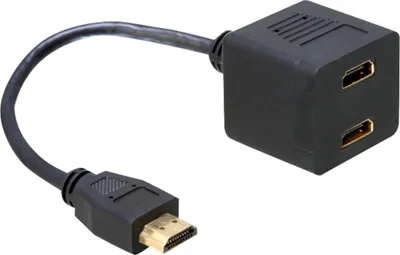 Produktbild von DeLOCK Adapter HDMI male to 2x HDMI female, HDMI M, 2 x HDMI F, männlich/weiblich