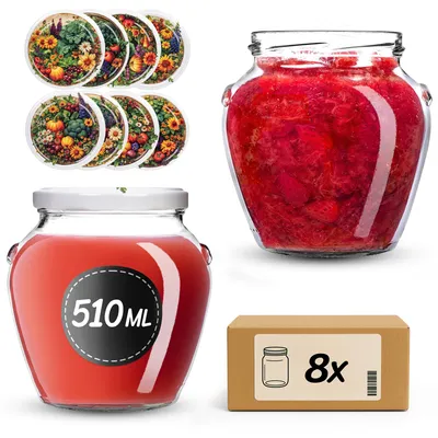 Obrázek produktu pro KADAX zavařovací sklenice 510 ml se šroubovacím víčkem fi82mm, šroubovací sklenice s víčkem, sklenice na med, sklenice na zavařování medu (Gemüsebeet, 8 kusů)