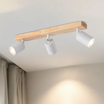 Produktbild von LVWIT Deckenleuchte LED 3 Flammig, Modern Deckenstrahler Schwenkbar, Spot Deckenleuchte Holz Weiß, GU10 Deckenlampe Spots für Küche, Schlafzimmer, Wohnzimmer (Ohne Leuchtmittel)
