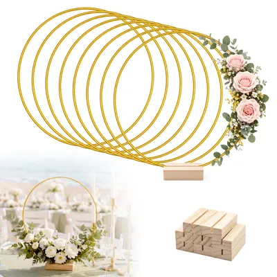Immagine prodotto di 8 anelli metallici dorati di 30 cm con supporto in legno per decorazione