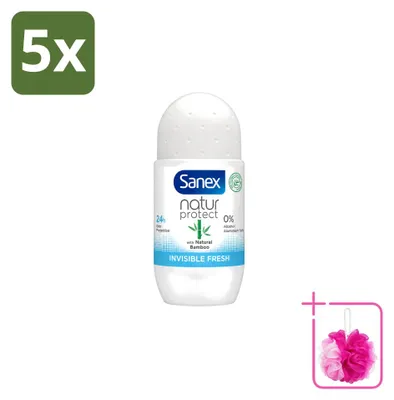 Obrázek produktu pro 5 kusů antiperspirantu Sanex Deo Roll-on Bamboo Invisible Fresh - 50 ml - balení