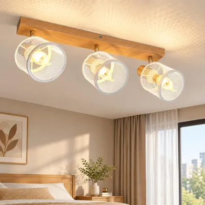 Produktbild von ZMH Deckenstrahler 3 Flammig Holz-Vintage Deckenspot LED Strahler Schwenkbar E14 Treppenhauslampe Flur Wohnzimmer Schlafzimmer Kücher Ohne Leuchtmitte