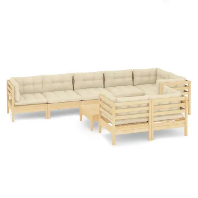 Produktbild von vidaXL 9-tlg. Garten-Lounge-Set mit Creme Kissen Massivholz Kiefer