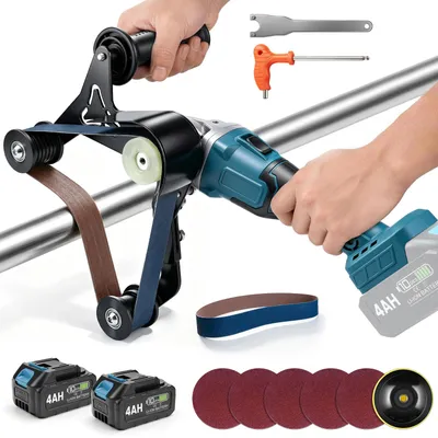 Produktbild von 3-IN-1 Akku Rohrbandschleifer 3Gang | 2×4Ah Akku | 2 Schleifband | 1200W Bürstenlos | 5500–9000U/min | Bandschleifer Rohrschleifer für Geländer Rohre