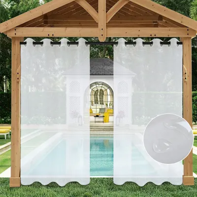 Produktbild von 2 Stück Transparent Weiß Gardinen mit Ösen, Vorhänge Outdoor Garten Balkon Wasserdicht Ösenschal Voile Vorhänge, Größe: 132x213cm