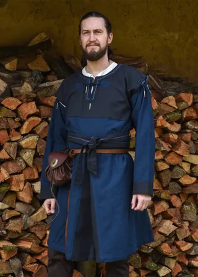 Produktbild von Mittelalter Tunika Bent mit abnehmbaren Ärmeln, blau/dunkelblau - Wikinger LARP Mittelalterkleidung Küstüm Herren Größe: M