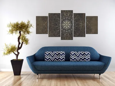 Produktbild von Akustikbild Mandala Ornament 200x100 cm Bilder Akustikschaum Hochleistungsschallabsorber Schallschutz Leinwand 5 tlg Wandbild Raumakustik Schalldämmung f-A-0515-b-n