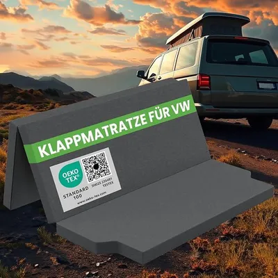 Imagen del producto de Colchón plegable para autocaravanas, dimensiones 185x148 cm, 8 cm de alto, compatible con modelos VW T4, T5, T6, T6.1 Multivan, California Beach, Caravelle, Transporter. Colchón de viaje, colchón plegable