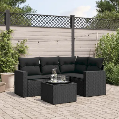 Produktbild von Design 5-tlg. Garten-Sofagarnitur mit Kissen Schwarz Poly Rattan, Gartensofas 2024