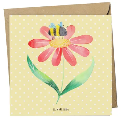 Produktbild von Mr. & Mrs. Panda Grußkarte Hummel Blume - Gelb Pastell - Geschenk, Glückwunschkarte, faltkarte, Hummeln, Lustige Sprüche, Natur, Wespe, anlasskarte, doppelkarte, Biene