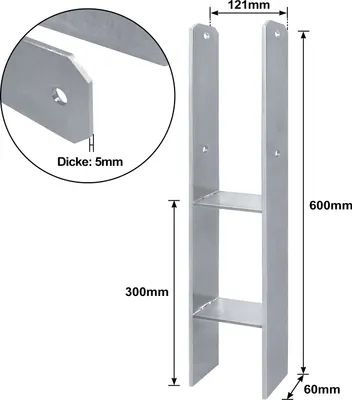 Obrázek produktu pro NAIZY podpěra sloupku H-kotva 121x600mm Riegelsberger v žárově zinkovaném provedení zemní patice kotevní sloupek patka sloupku
