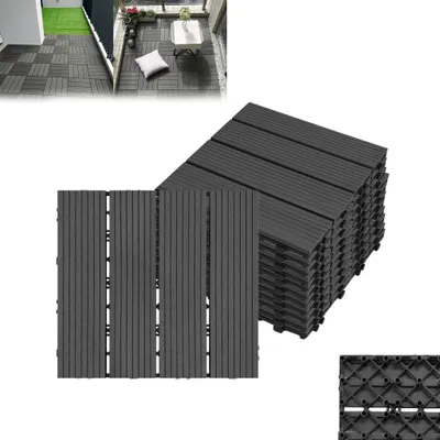 Obrázok produktu pre LARS360 22 kusov WPC dlaždice, 2sqm 30x30cm terasové dlaždice balkónové dlaždice kliknite na dlaždice terasové paluby balkón záhrada antracit