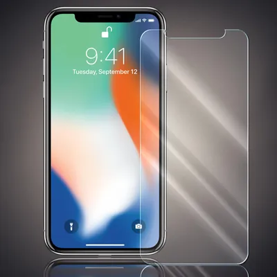 A screen protector is shown next to an iPhone.