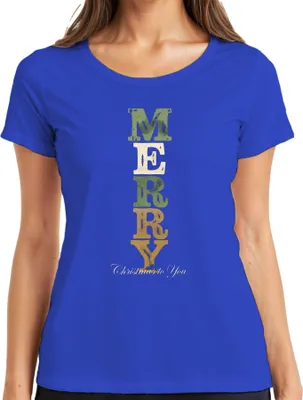 Produktbild von MERRY Christmas to You Weihnachten Weihnachtsgeschenk Vintage Damen T-Shirt, Blau, XL