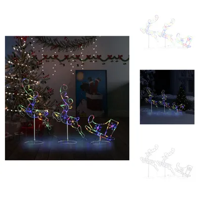 Zdjęcie produktu dla vidaXL Dekoracja świąteczna LED renifer i sanie akrylowe 260x21x87 cm Kolorowe - lampki choinkowe