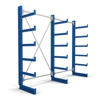 Produktbild von STIER Kragarmregal einseitig 2 Felder mit 5 Ebenen 2600x2000x500mm enzianblau
