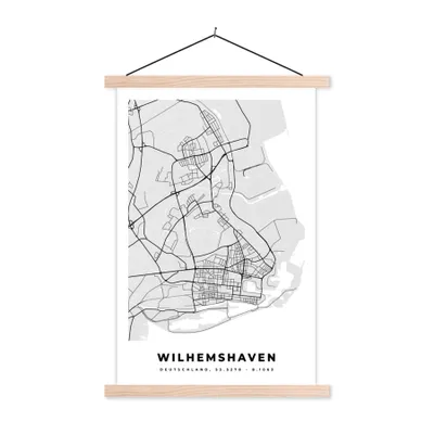 Produktbild von MuchoWow® Textilposter Stadtplan - Karte - Wilhemshaven - Deutschland 120x180 cm mit holzfarbenen Rahmen - Textil-Plakat