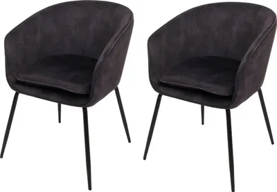 Image de lot de 2 chaises de salle à manger HWC-O28, chaise de cuisine chaise rembourrée, tissu/textile (340g/m²) métal ~ gris foncé