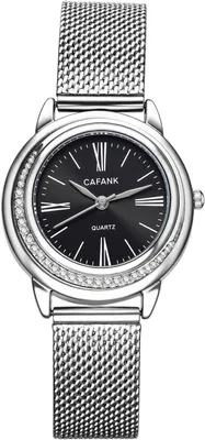 Produktbild von Damen Armbanduhr mit Milanaise Edelstahlarmband, Analoge Quarzuhr mit Strass Lünette und römischen Ziffern, Elegant und Verstellbar