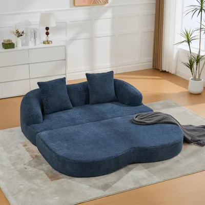 Produktbild von MODFU 2-in-1 Relaxsofa mit Zweisitzer-Sofa,Schnellsofa mit ausklappbares Doppelschlafsofa und zwei Kissen,Chenille-Bezug,Blau
