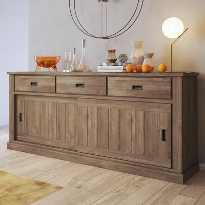 Image de Malonno - Buffet, 220x50x95h cm Noyer Marron, 2 Étagères