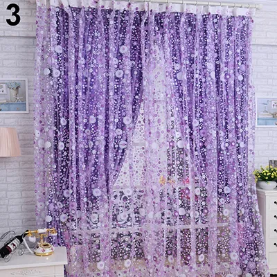 Produktbild von Home Fenster Tür Raum Dekoration Pastoral Sonnenblume Teiler purer Voile Vorhang-Lila ,Größen:200cm x 100cm