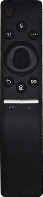 A black remote control for a TV or smart device.