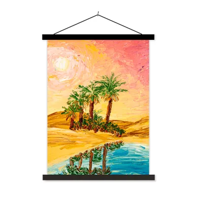 Produktbild von MuchoWow® Textilposter Gemälde - Öl - Palme - Natur - Wasser 40x53 cm mit schwarzem Rahmen - Abbildung