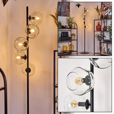 Produktbild von Villamare Stehlampe aus Metall/Glas in Schwarz/Klar im Retro-Design