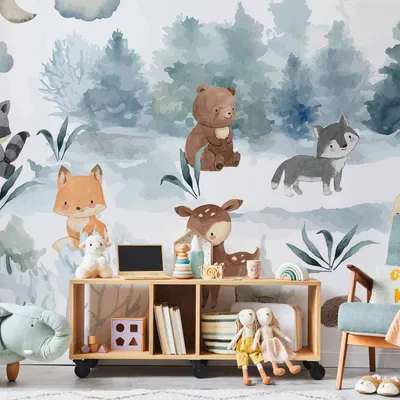 Zdjęcie produktu dla Vlies Fototapete - Forest Games - Zwierzęta w lesie malowane akwarelami 250x175 cm Für Kinder e-C-10084-a-a