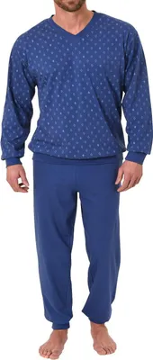 Produktbild von Herren Pyjama Schlafanzug langarm mit Bündchen – V-Hals – 181 101 90 001 ; marine , 52