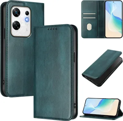 Produktbild von Handyhülle für Infinix Zero 30 4G, Vintage Leder RFID Schutz Kartenfach Standfunktion Magnetische Klapphülle Grün