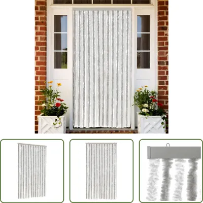 Zdjęcie produktu dla The Living Store Zasłona Fly jasnoszara i biała 100x220 cm szenilowa