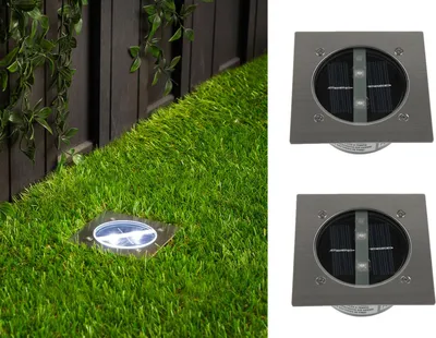 Produktbild von 2er Set Solar Einbaustrahler Außen mit Tag / Nacht Sensor Bodeneinbauleuchten