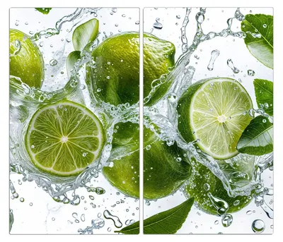 Produktbild von Spritzschutz Herdabdeckplatte Schneidebrett aus Glas Spritzige Limetten 2-Teilig (60x52cm)