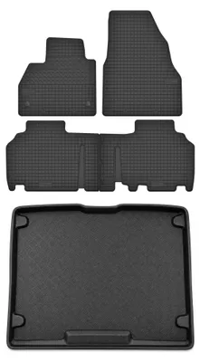 Image de Tapis en caoutchouc + bac de coffre pour Mercedes-Benz Citan 2012-2021 (monospace/break, 5 places) – 5 pièces, noirs, sur mesure