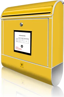Produktbild von banjado Design Briefkasten Stahl weiß mit Zeitungsfach pulverbeschichtet "Briefkasten Gelb" 38x46x12,5cm & 2 Schlüssel - Postkasten A4 Einwurf inkl. Montagematerial [BKW 10051]