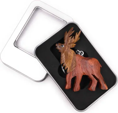 Produktbild von Schlüsselanhänger Holz Elch Hirsch großes Geweih Wald Tier Anhänger in Geschenkbox