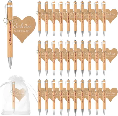 Productafbeelding van Sets gastgeschenken bruiloft - Set van 30 - Bamboe balpennen - Gepersonaliseerd met gravure Schön - Dass Du da bist