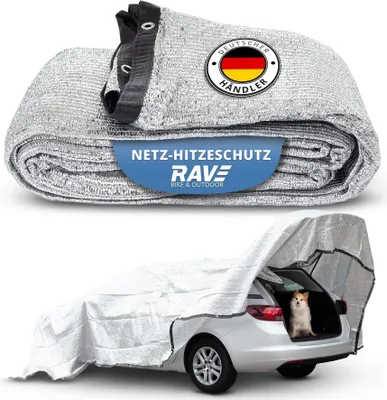Produktbild von RAVE Schattennetz Sonnenschutz für Auto, Hund & Camping, Hitzeschutz aus Aluminium, Sonnensegel, ca. 4x6m (24m²) + Gratis Wasserdichter Packsack 20l