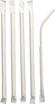 Produktbild von 200x Papiertrinkhalme flexibel Flexhalme Ø 6 mm 20 cm weiss einzeln gehüllt