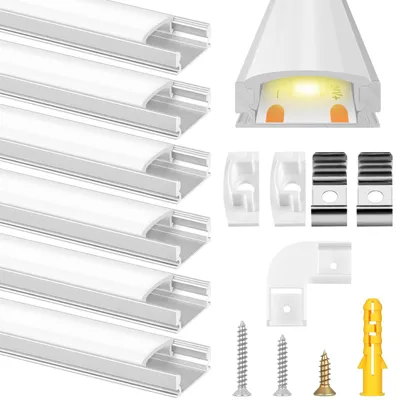 Zdjęcie produktu dla Profil aluminiowy LED, 6 sztuk, długość 1 metr (3,3 stopy), kształt U, kanał aluminiowy do diod LED