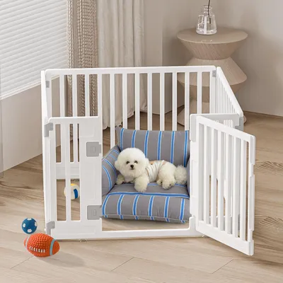 Produktbild von Welpenlaufstall Hundelaufgitter Welpengehege - 89 x 89 cm - Weiß - Faltbar mit Tür - Für Welpen, Hunde, Kaninchen und Meerschweinchen