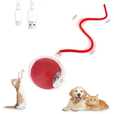 Produktbild von Interaktiver Elektrischer Hunde Ball 360° Intelligenter Rollball Katzenspielzeug Automatischer Spielball für Hunde Katzen Welpen Rot
