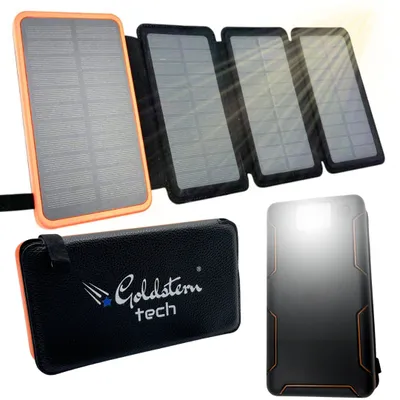 Produktbild von GOLDSTERN-TECH SolarCore 38K Solar Powerbank 15W Schnellladefunktion 36800 mAh, mit 4 Solarpanels, QC 3.0, USB-C, LED-Taschenlampe, Outdoor geeignet