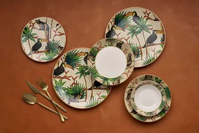 Obrázok produktu pre Hermia Concept, kvalitná 24-dielna sada riadu, 100 % keramika | 6 servírovacích tanierov (25 x 25 x 2,5 cm), 6 tanierov (21 x 21 x 3,5 cm), 6 misiek (14 x 14 x 4,5 cm), 6 dezertných tanierov (19 x 19 x 2 cm) | Vhodné do umývačky riadu a mikrovlnnej rúry.