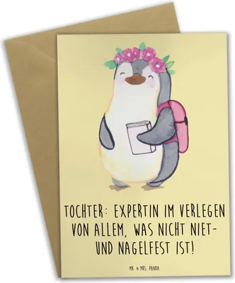 Produktbild von Mr. & Mrs. Panda babykarte Tochter Expertin - Gelb Pastell - Geschenk, Klappkarte, Einfallsreichtum, einladungskarten, Humor, Liebe, Liebenswert, Freude, osterkarte