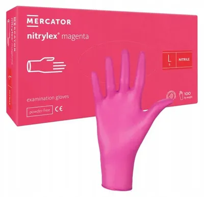 Produktbild von Einweghandschuhe Mercator Nitril rosa Größe L 100 Stück für Hygiene für Arbeit